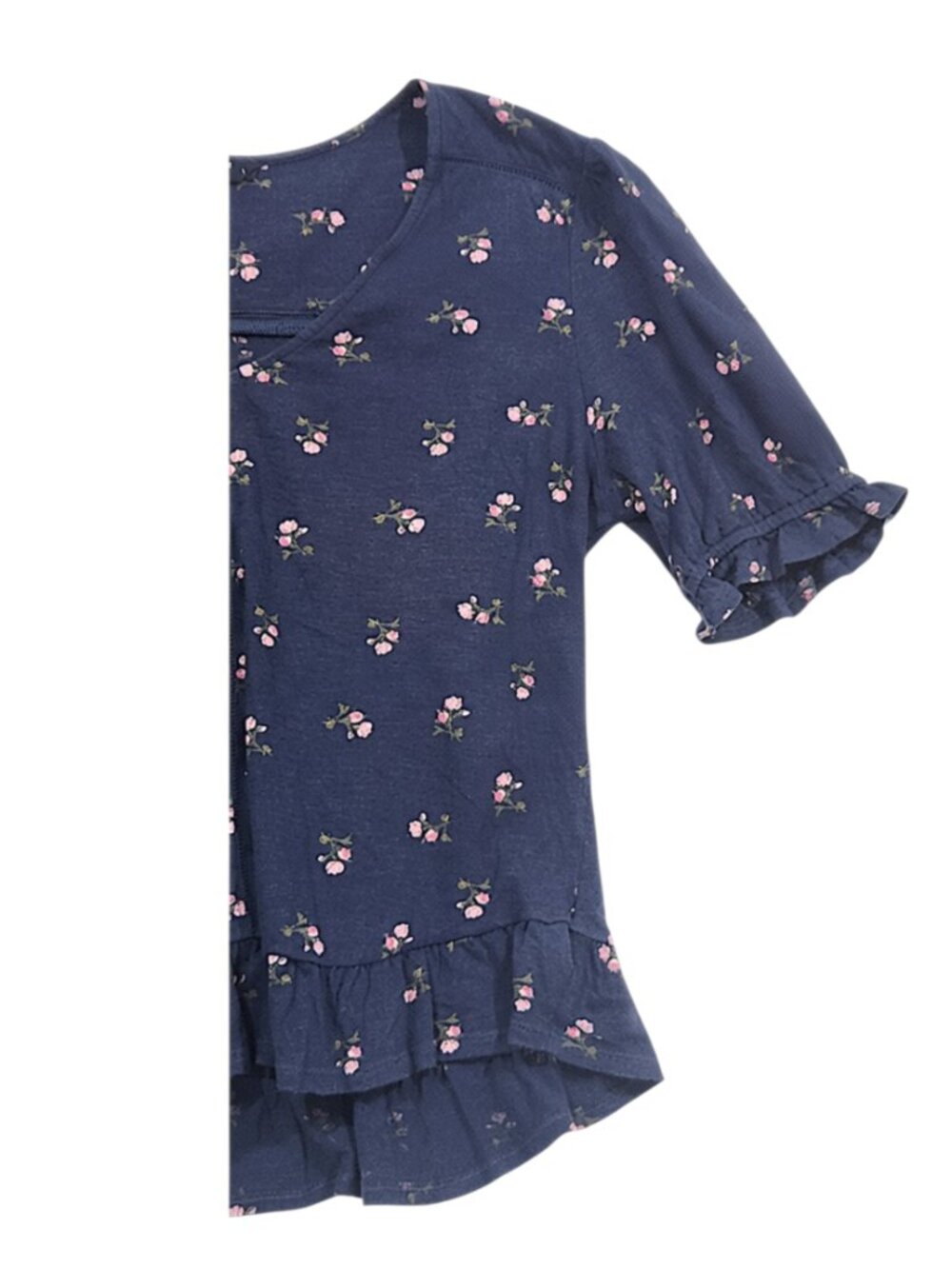 Lucky Brand Navy Floral Ruffle Peplum Top Large - Picture 5 of 7